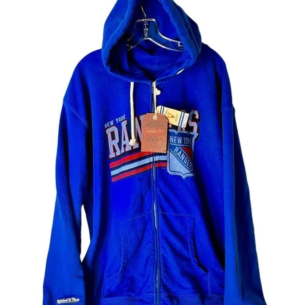 NWT Mitchell & Ness NHL New York Rangers Hoodie Zip Front Sweatshirt Size 5XL